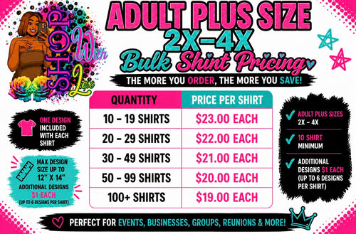 Adult Bulk Plus Size Shirts 2X-4X