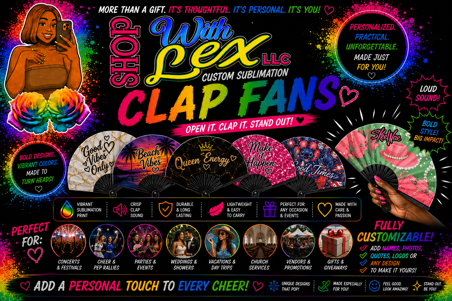 🪭 Custom Sublimation Clap Fans