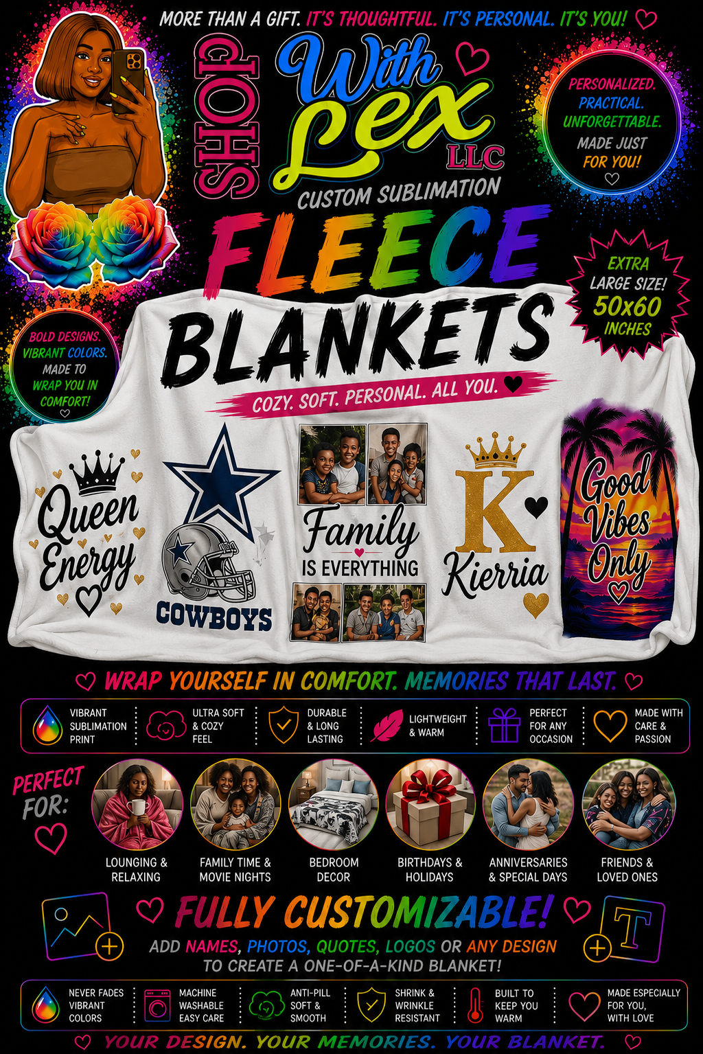 🛏️ Custom 50x60 Sublimation Fleece Blankets