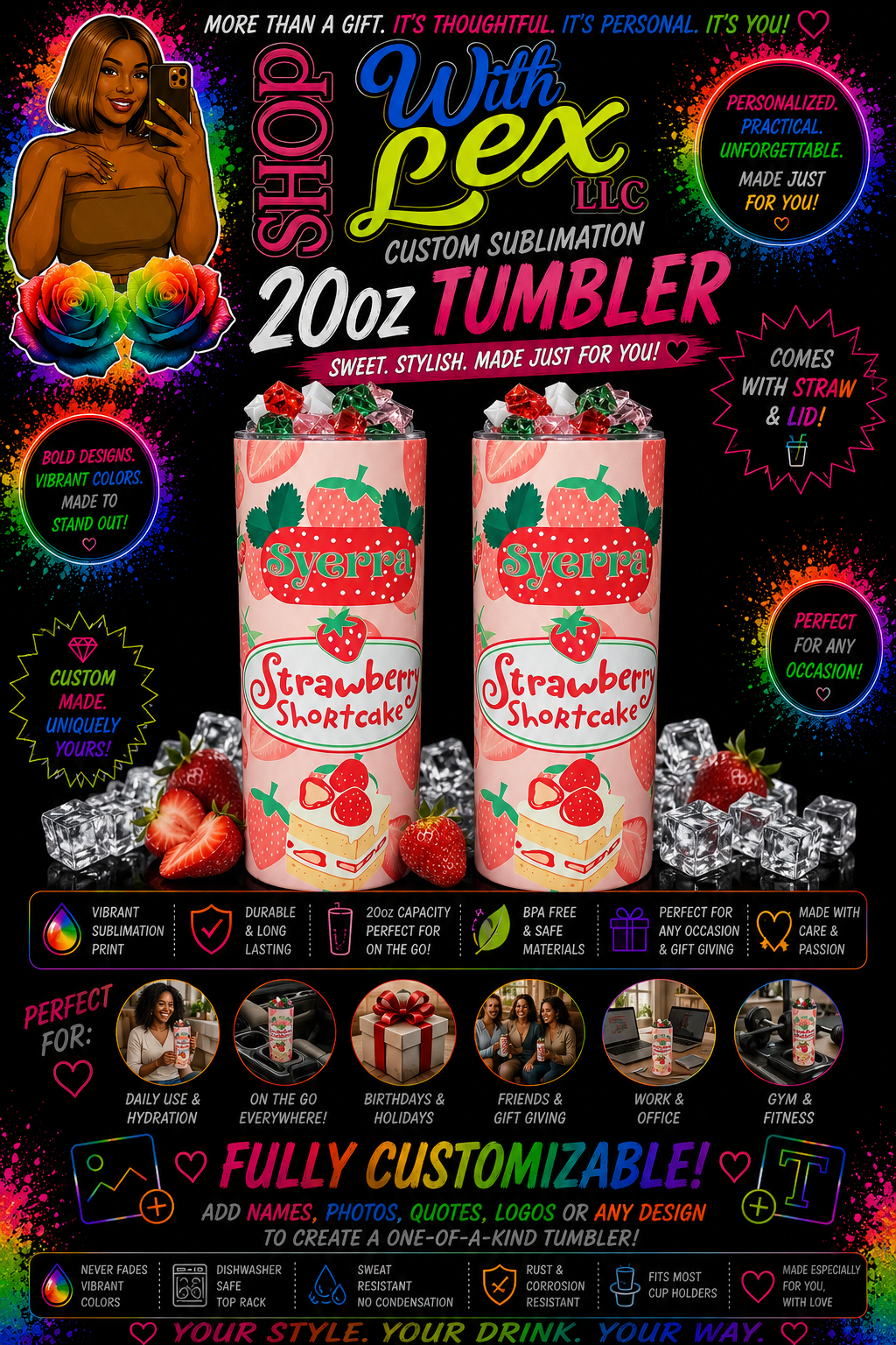 ✨ Custom 20oz Decorative Top Sublimation Tumblers