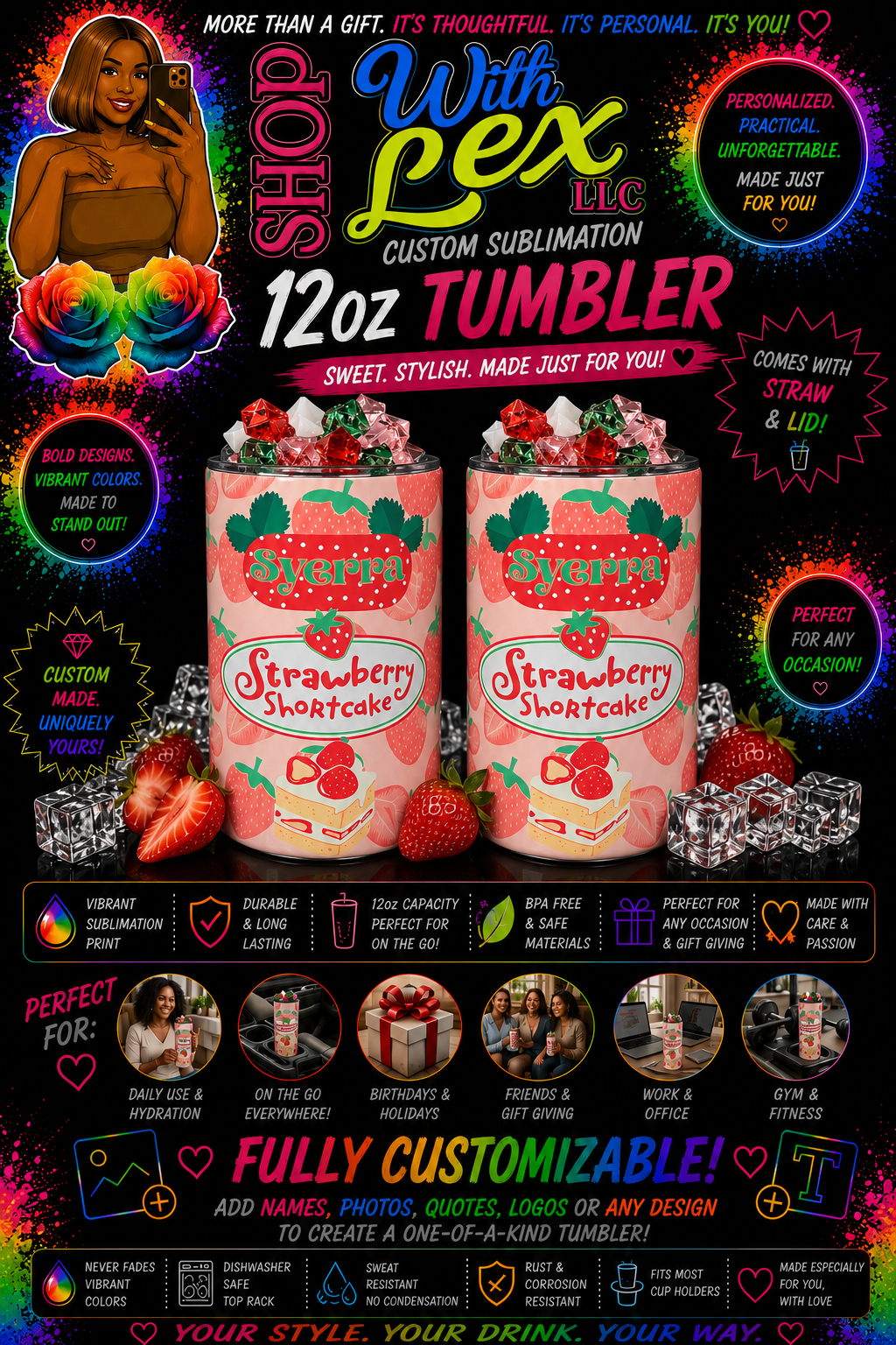 ✨ Custom 12oz Decorative Top Sublimation Tumblers